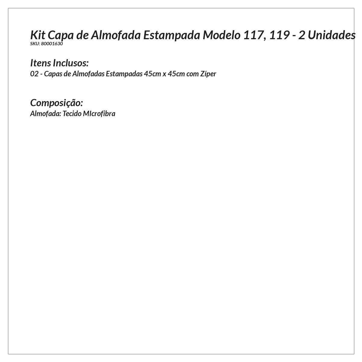 Kit Capa Almofada Estampada para Quarto 2 Unidades 45cm x 45cm com zíper Microfibra