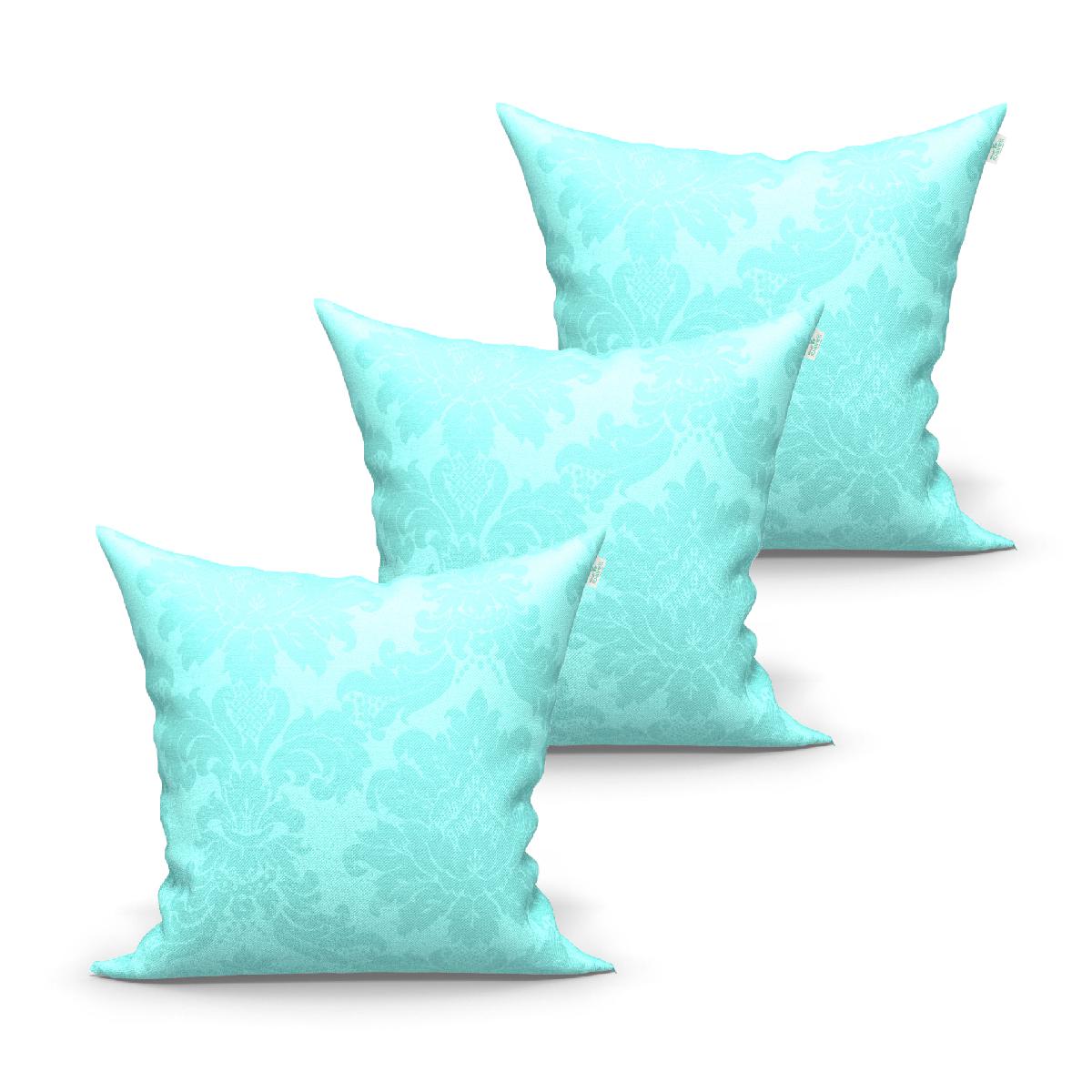 Kit Capa de Almofada Grande Decorativa Azul Lisa Medalhão 60cm x 60cm 3 Unidades com zíper para Área Externa /Sala