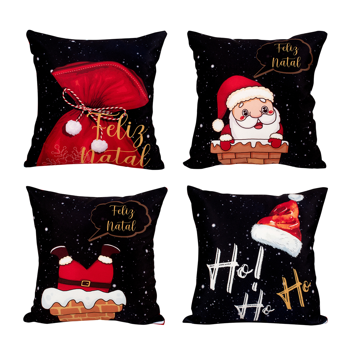 Kit Capa de Almofada para Natal Estampada Suede Decorativa 40cm x 40cm com zíper