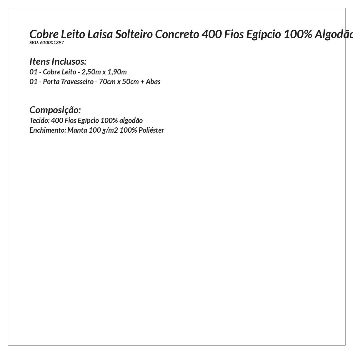 Kit Cobre Leito Cinza Solteiro Clássico 400 Fios Egípcio 100% Algodão 2 Peças