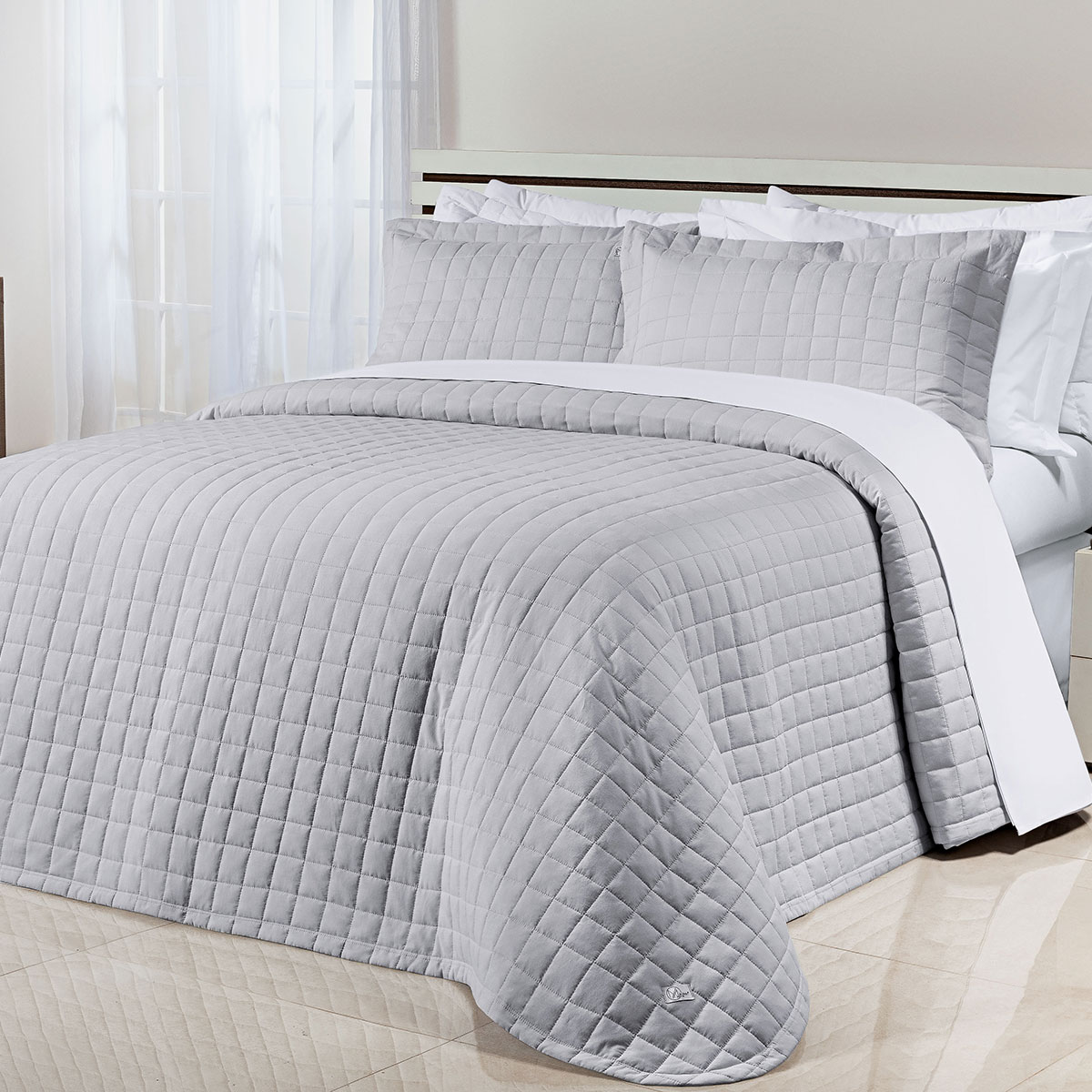 Kit Cobre Leito Clássico Queen Prata 200 Fios 100% Algodão 3 Peças 2,60m x 2,40m