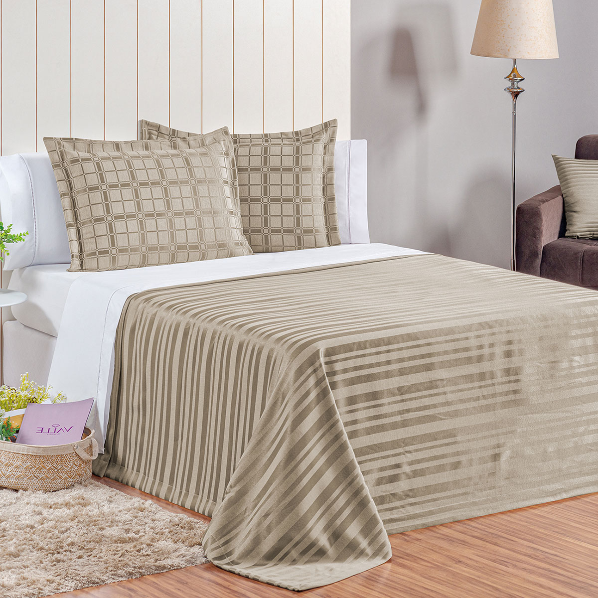 Kit Cobre Leito Elegance King 3 Peças Areia com 2 Porta Travesseiros