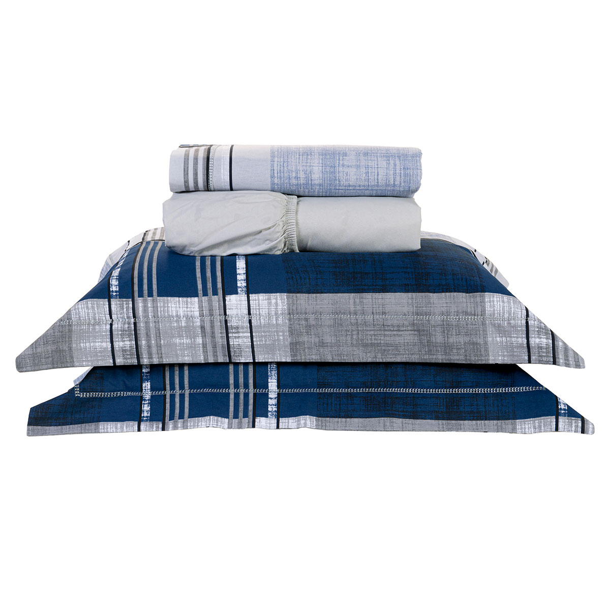 Kit Cobre Leito Estampado King Geométrico 200 Fios 100% Algodão + Jogo de Cama - 7 Peças