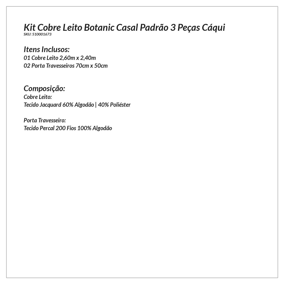 Kit Cobre Leito Floral Cáqui Casal Padrão Estampado 3 Peças com 2 Porta Travesseiros