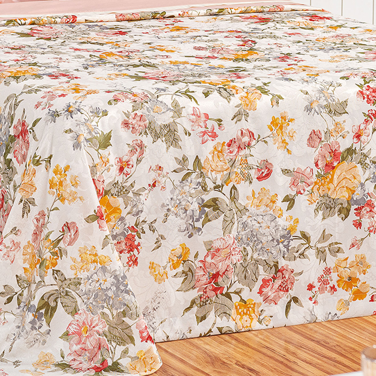 Kit Cobre Leito Floral King Estampado 3 Peças com 2 Porta Travesseiros