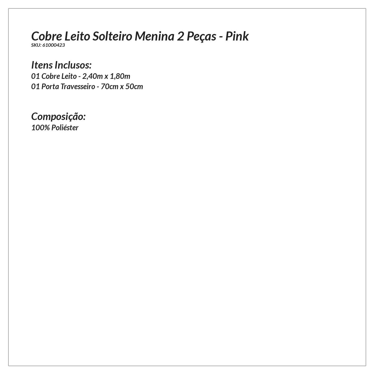 Kit Cobre Leito Infantil Menina Pink Matelado Bordado 2 Peças