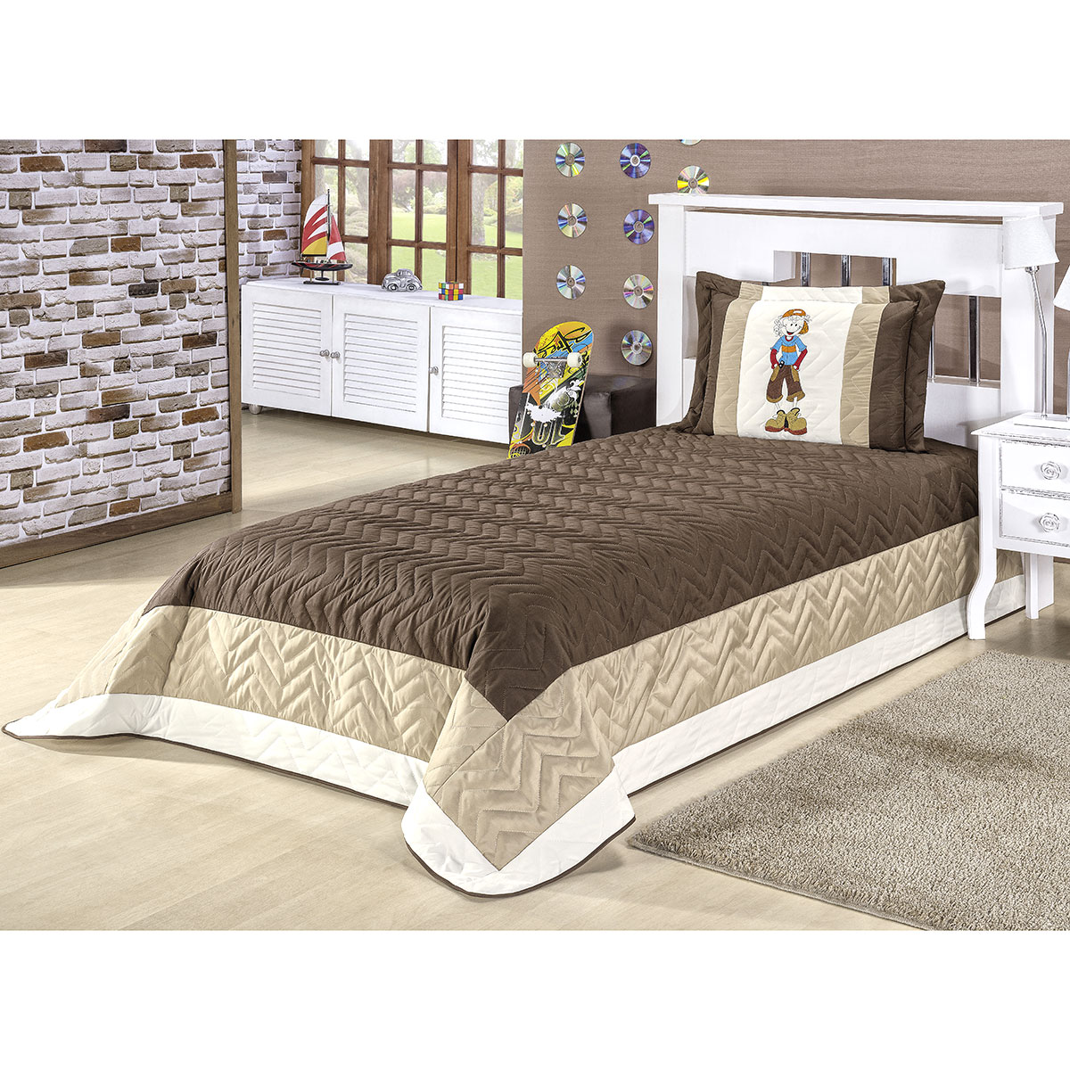 Kit Cobre Leito Infantil Menino 2 Peças Tabaco Matelado