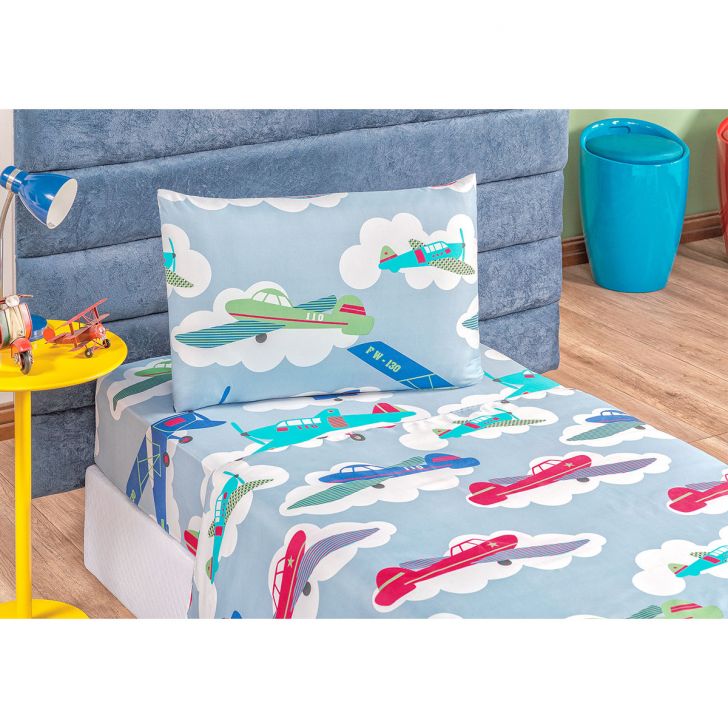 Kit Cobre Leito Infantil Menina Balão Estampado Dupla Face Tecido  Microfibra + Jogo de Cama - 5 Peças