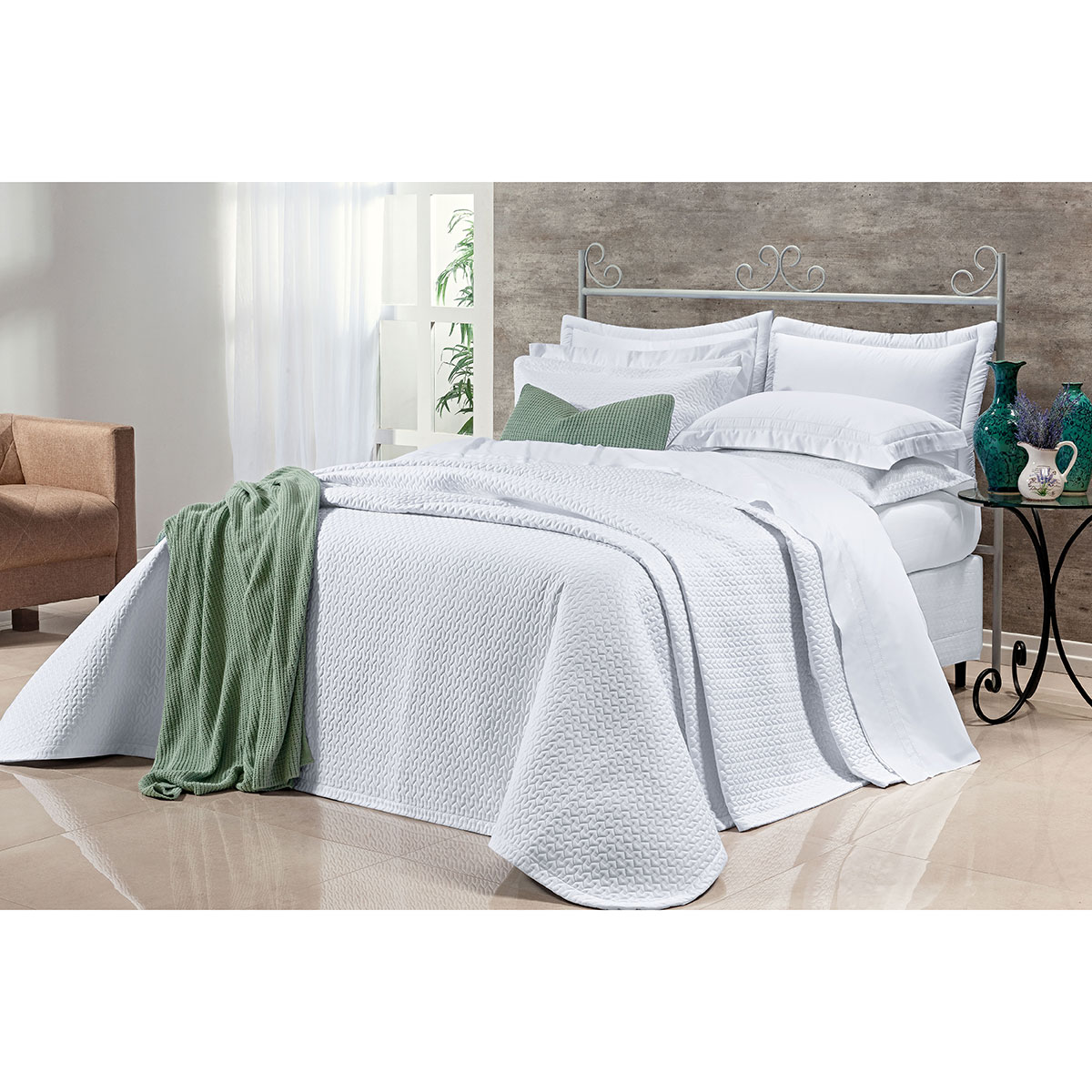 Kit Cobre Leito King 400 Fios Egípcio 100% Algodão Branco 3 Peças