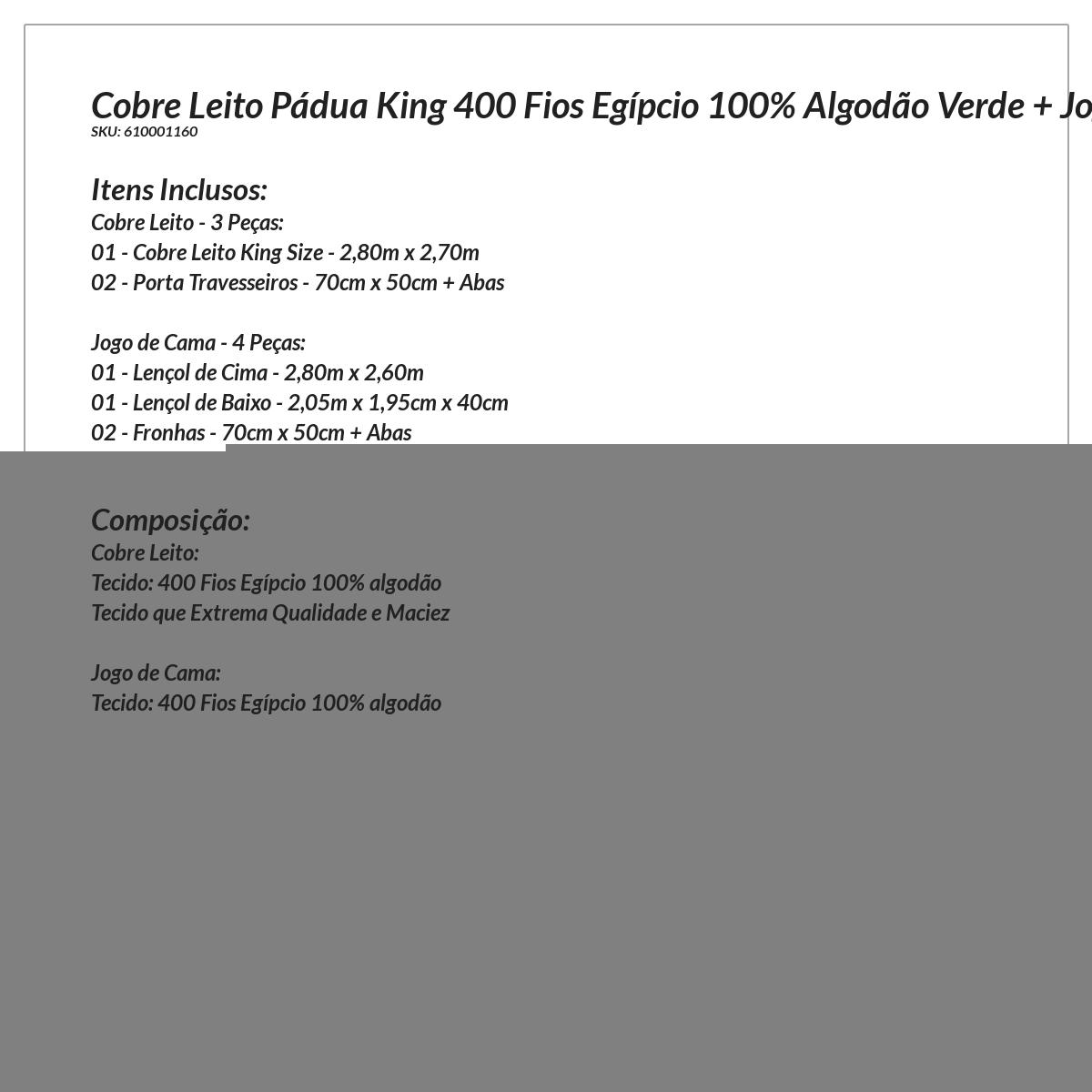 Kit Cobre Leito King 400 Fios Egípcio 100% Algodão Verde + Jogo de Cama - 7 Peças