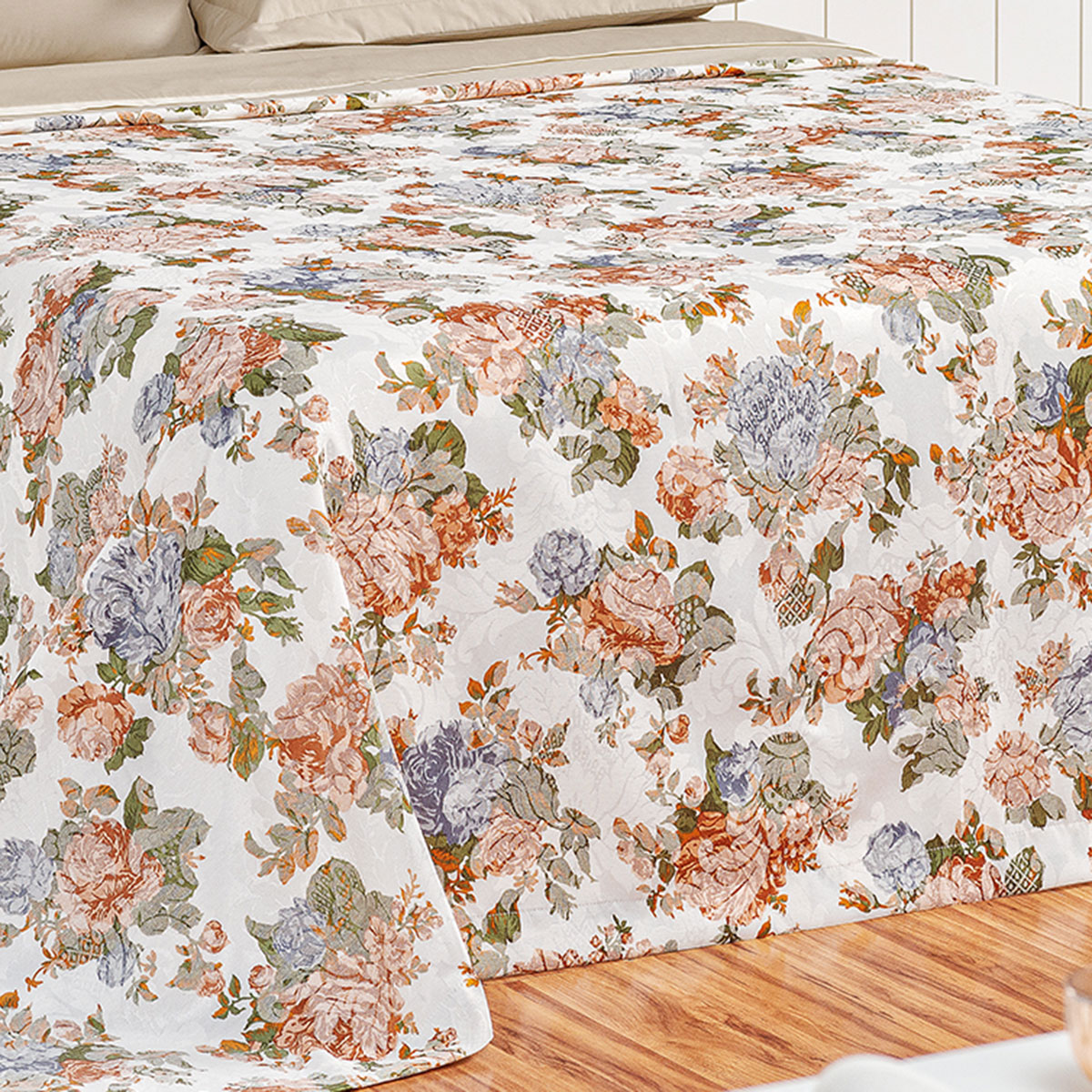 Kit Cobre Leito King Floral Estampada 3 Peças com 2 Porta Travesseiros