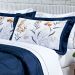 Kit Cobre Leito King Size Floral Estampado Azul Marinho Percal 200 Fios + Jogo de Cama 100% Algodão - 7 Peças