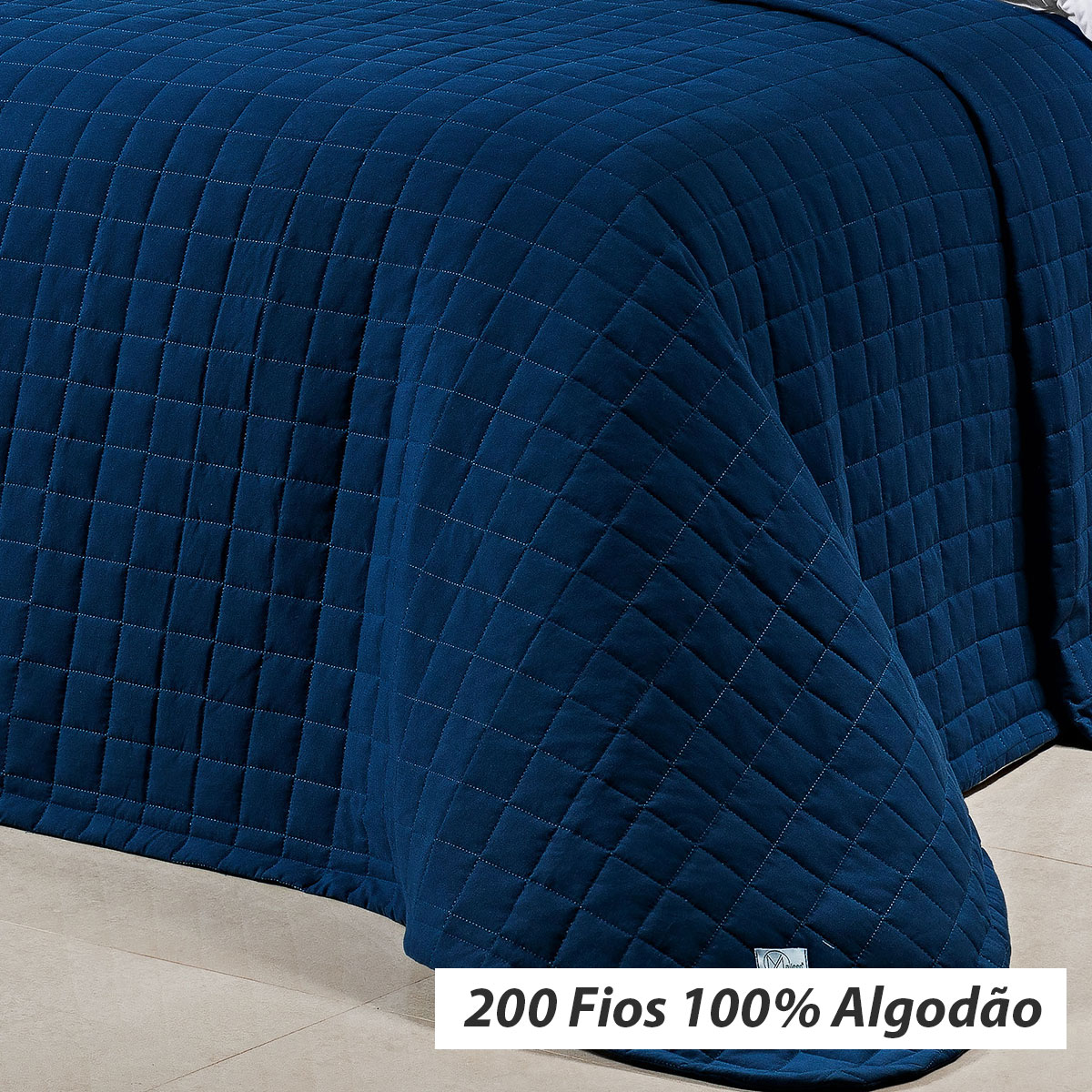 Kit Cobre Leito Liso Solteiro Azul Marinho 200 Fios 100% Algodão 2 Peças