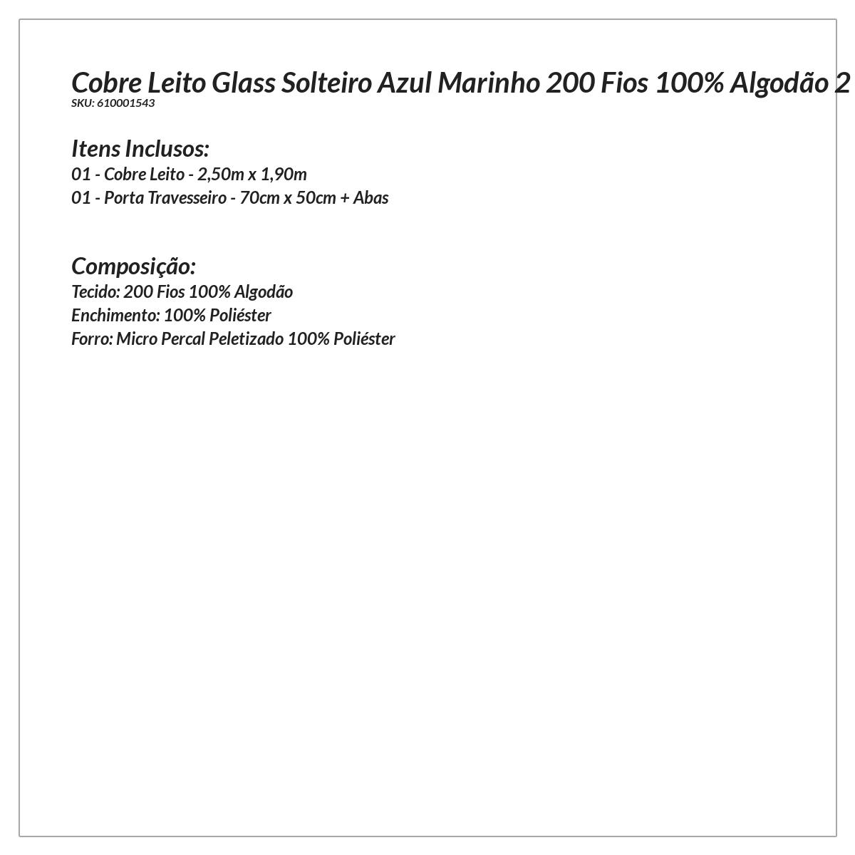 Kit Cobre Leito Liso Solteiro Azul Marinho 200 Fios 100% Algodão 2 Peças