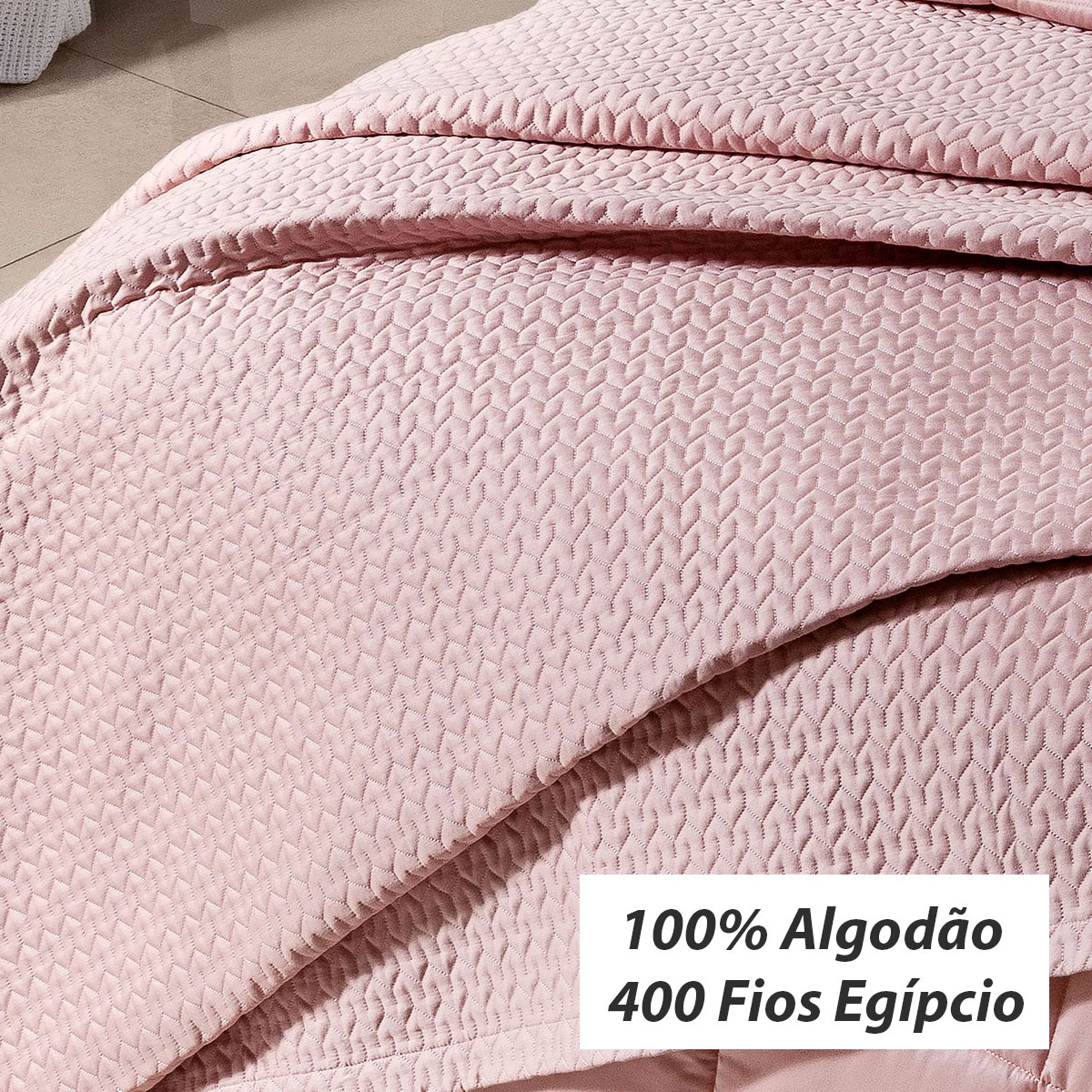 Kit Cobre Leito Queen 400 Fios Egípcio 100% Algodão Rosa + Jogo de Cama - 7 Peças