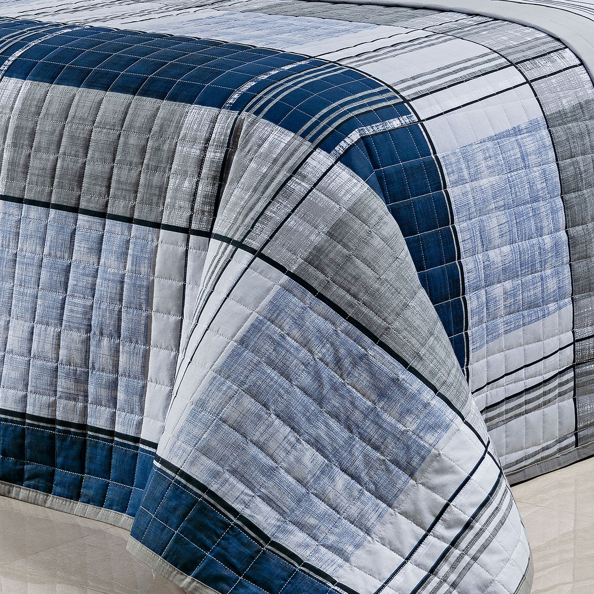 Kit Cobre Leito Queen Estampado Geométrico 200 Fios 100% Algodão 3 Peças 2,60m x 2,40m