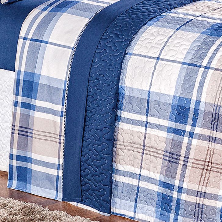 Jogo de Cama Azul Naturalle Solteiro Xadrez Azul 2,60m x 1,50m 3 Peças