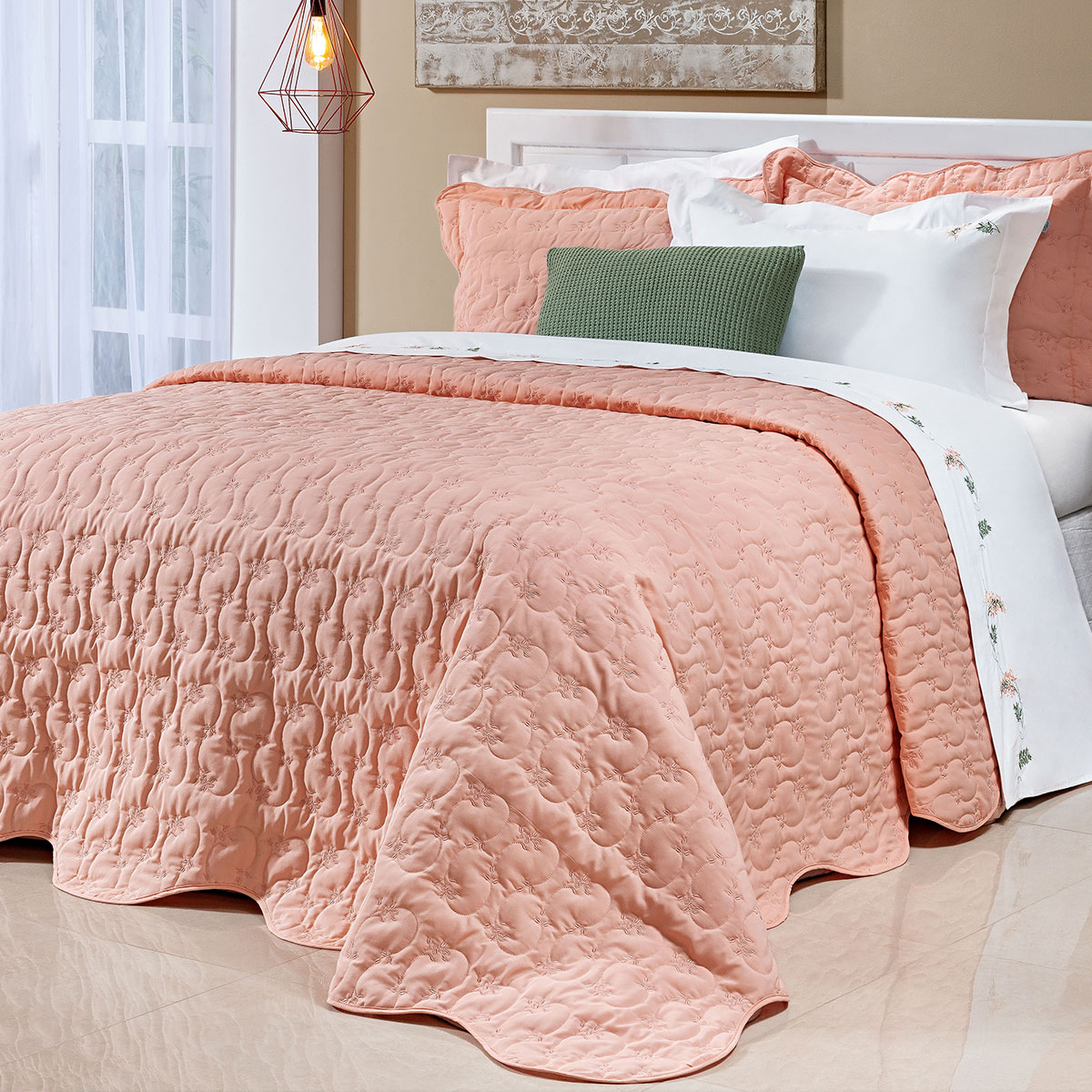 Kit Cobre Leito Rosa Queen Size 200 Fios 100% Algodão 3 Peças 2,60m x 2,40m