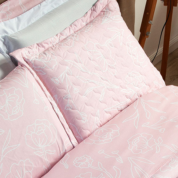 Kit Cobre Leito Solteiro Estampado Rosa Arabesco 2 Peças 100% Algodão 200 Fios