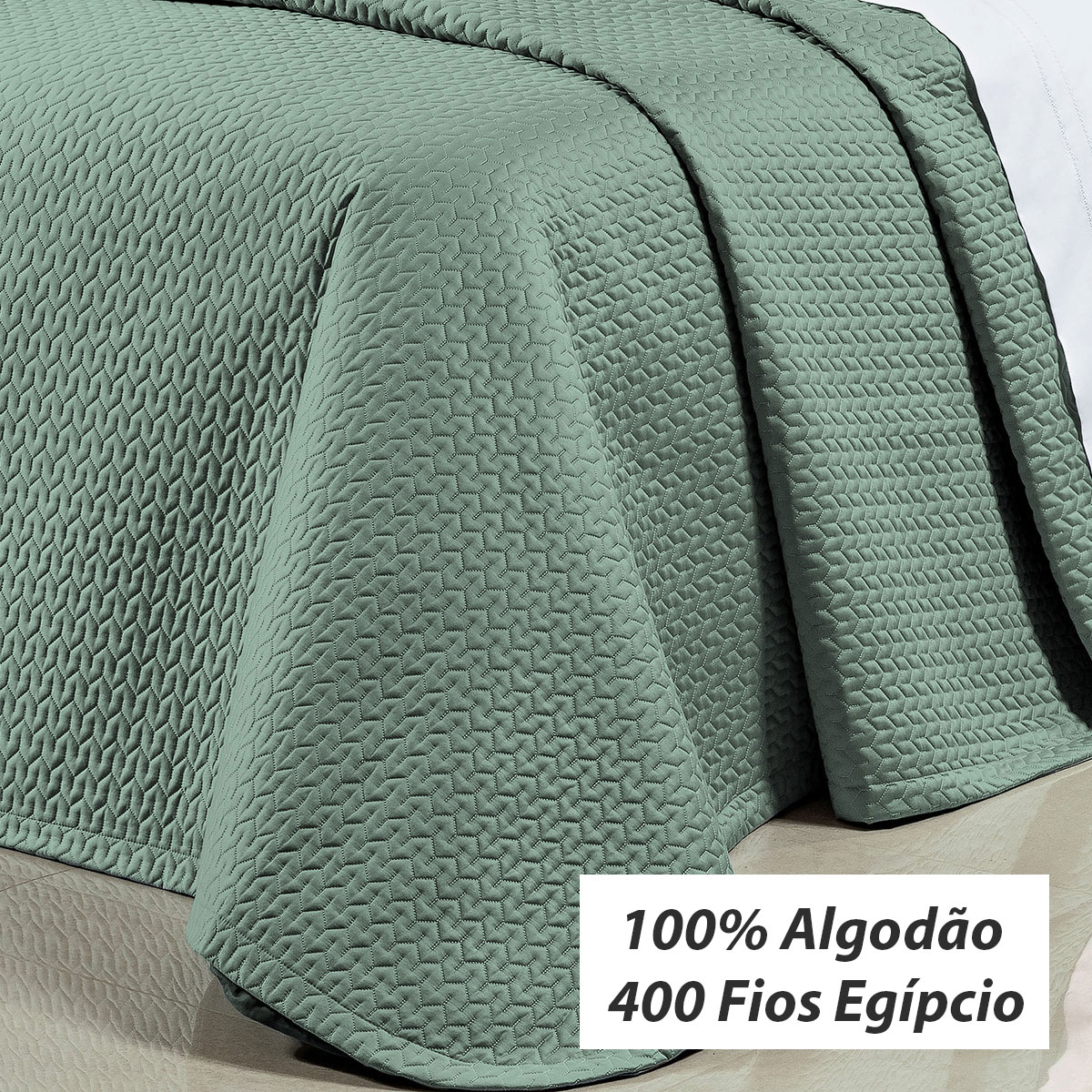 Kit Cobre Leito Super King 400 Fios Egípcio 100% Algodão Verde + Jogo de Cama - 7 Peças