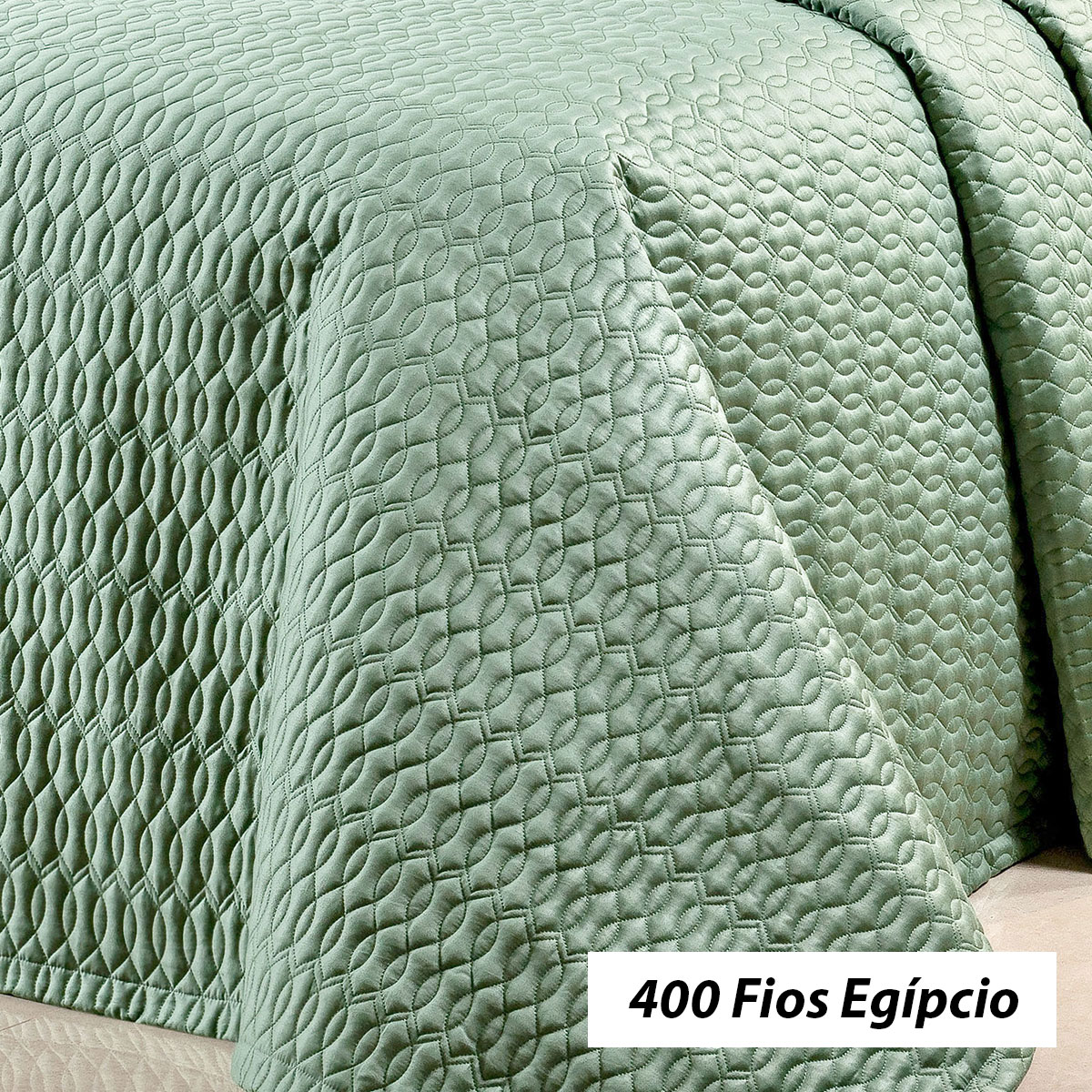 Kit Cobre Leito Super King 400 Fios Egípcio 100% Algodão Verde 3 Peças
