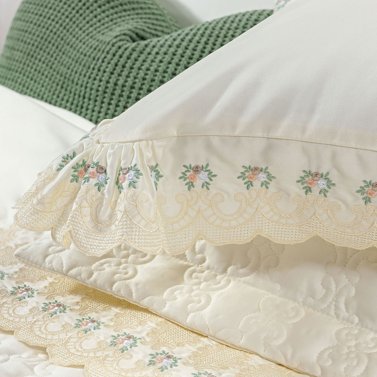 Kit Cobre Leito Venetto Queen Size Palha 400 Fios Egípcio 100% Algodão + Jogo de Cama - 7 Peças