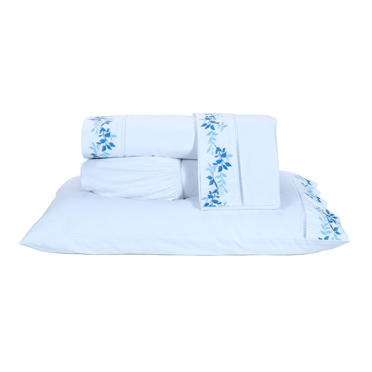 Kit Colcha Azul King Size 100% Algodão 200 Fios + Jogo de Cama - 11 Peças