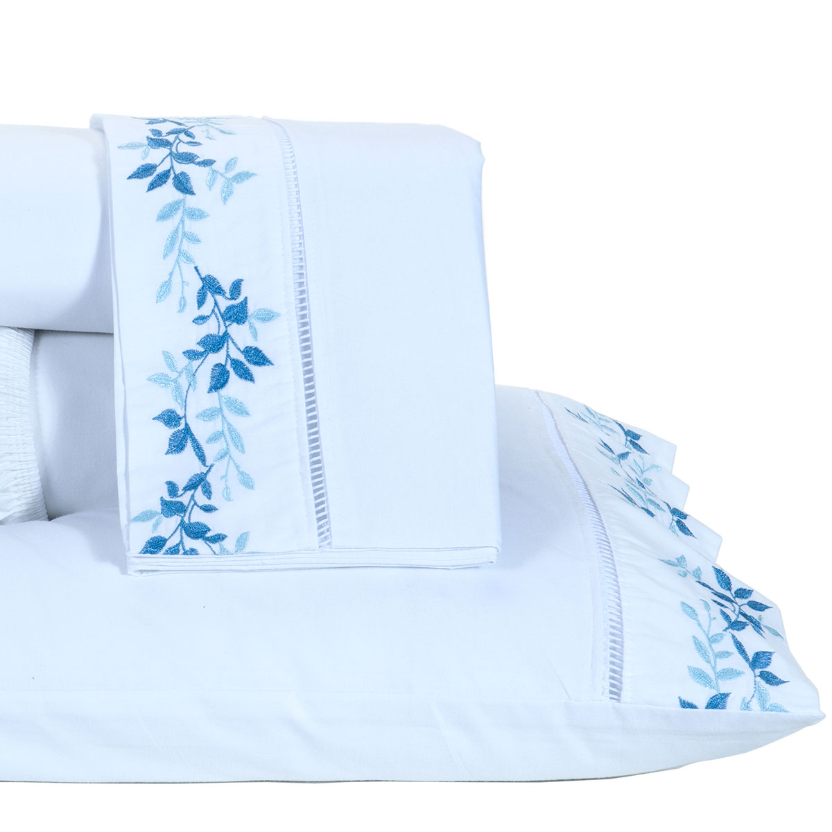 Kit Colcha Azul King Size 100% Algodão 200 Fios + Jogo de Cama - 11 Peças