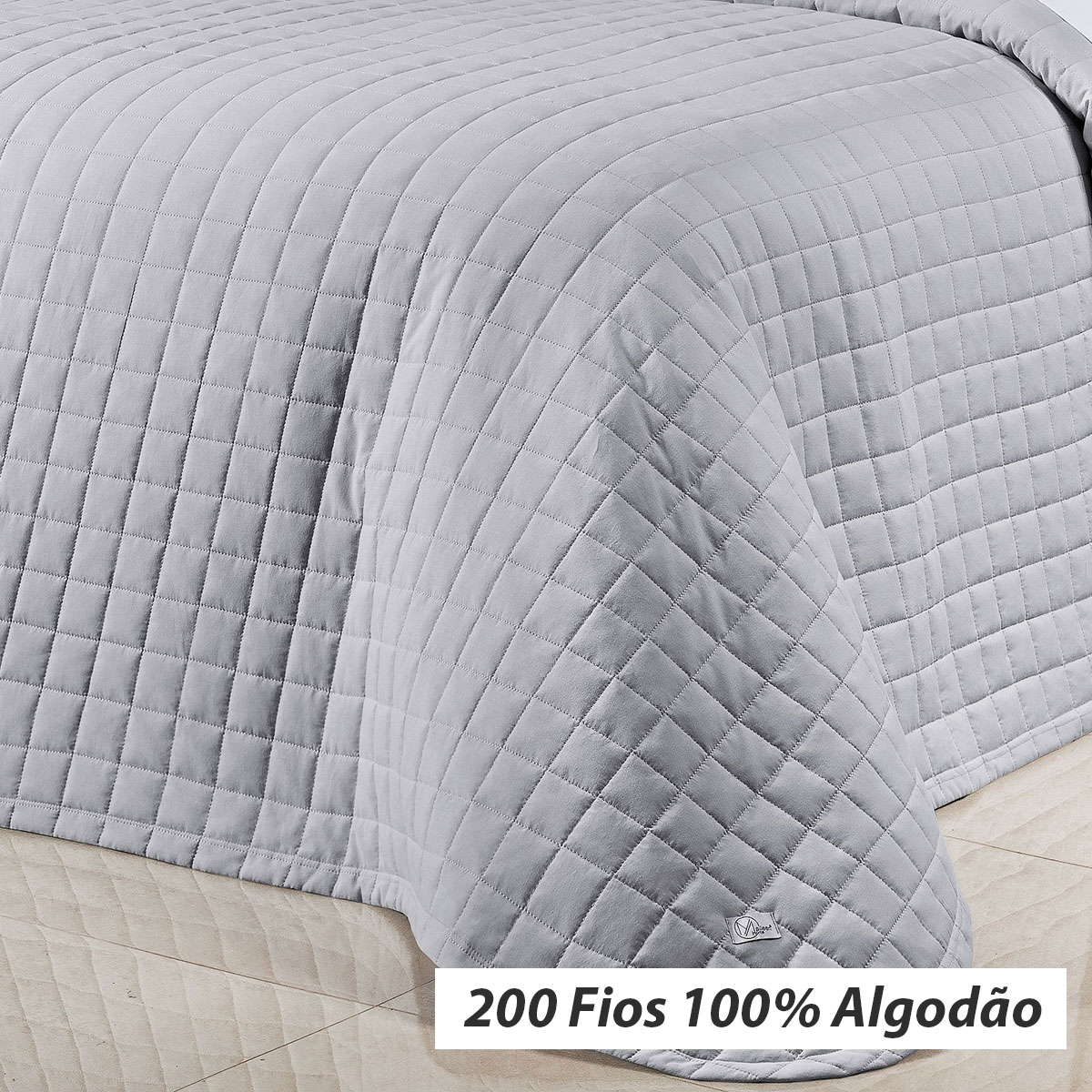 Kit Colcha Liso Solteiro Prata 200 Fios 100% Algodão 2 Peças