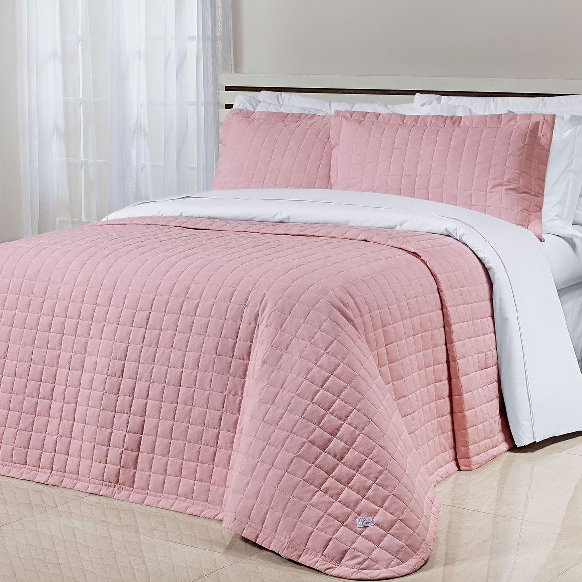 Kit Colcha Liso Solteiro Rosa 200 Fios 100% Algodão 2 Peças