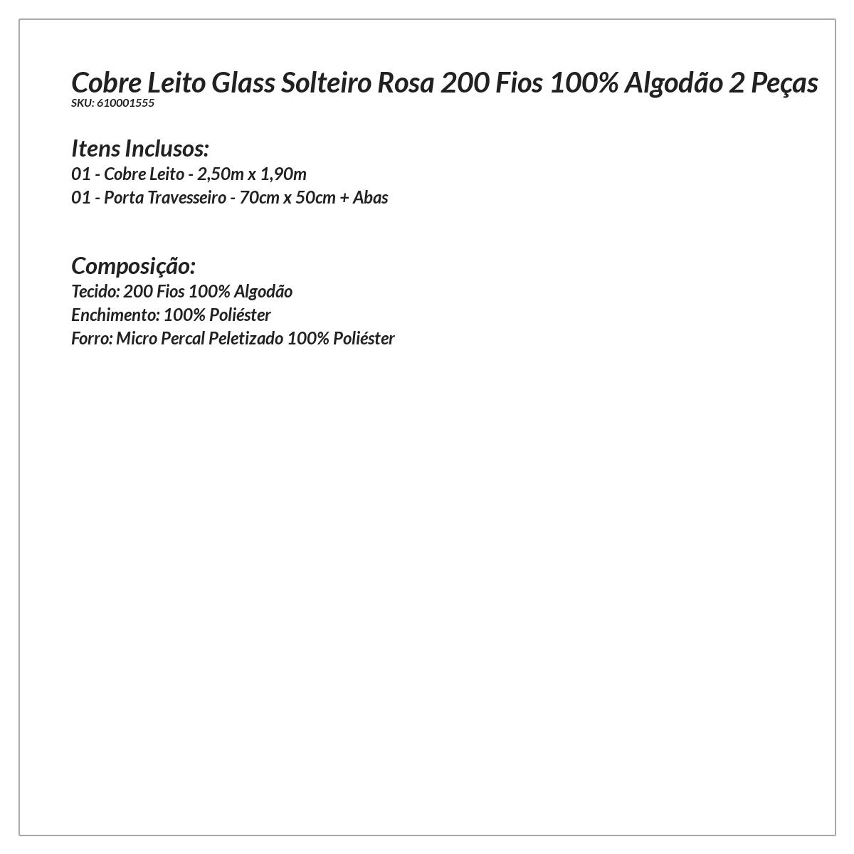 Kit Colcha Liso Solteiro Rosa 200 Fios 100% Algodão 2 Peças