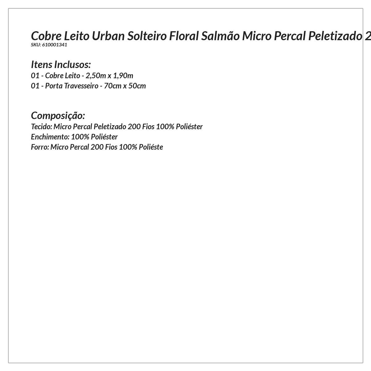 Kit Colcha Solteiro Salmão Floral Micro Percal Peletizado 200 Fios 2 Peças 2,50m x 1,90m