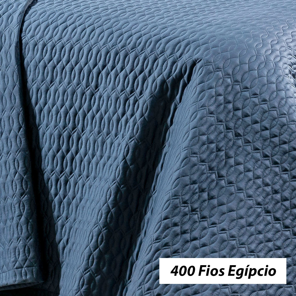 Kit Colcha Super King 400 Fios Egípcio 100% Algodão Azul + Jogo de Cama - 7 Peças