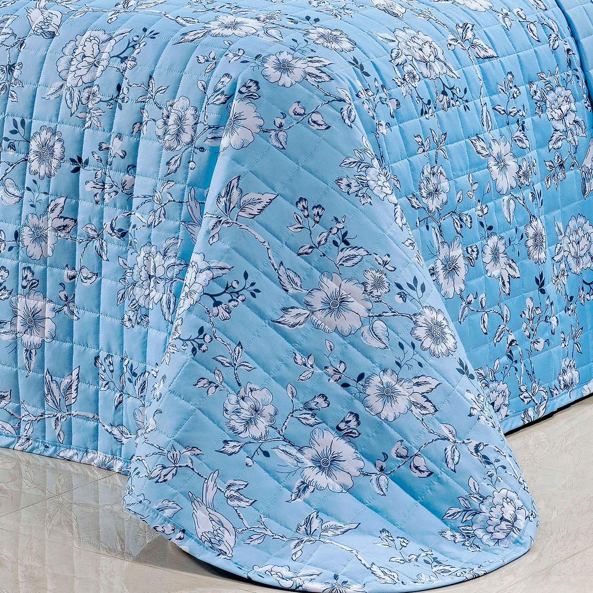 Kit Colcha Urban Super King Azul Micro Percal Peletizado 200 Fios + Jogo de Cama - 7 Peças