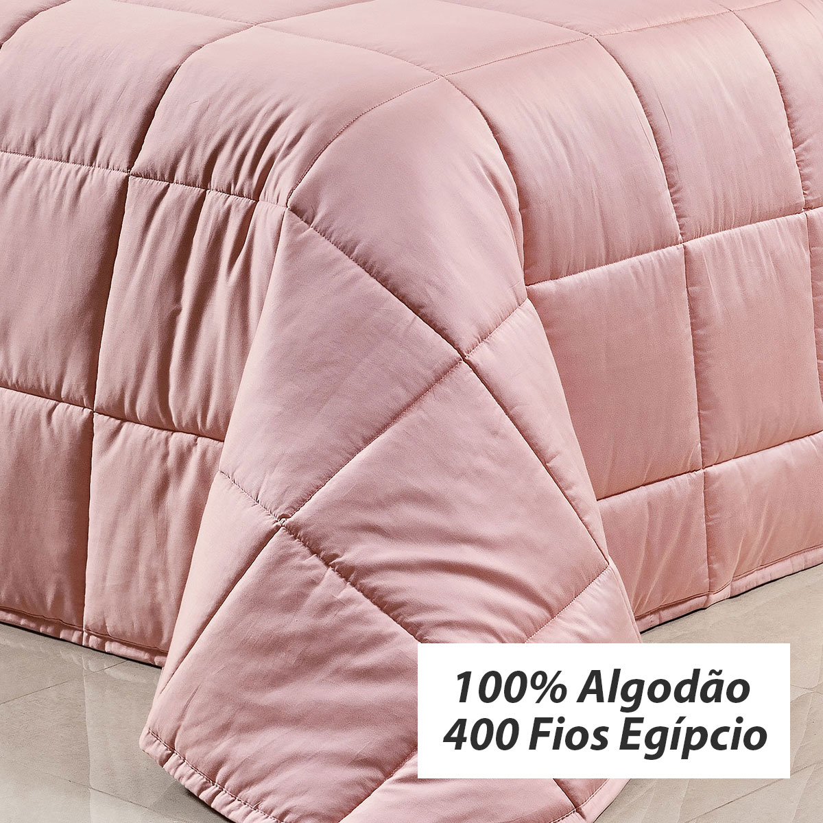 Kit Edredom Dupla Face Super King Rosa 400 Fios Egípcio 100% Algodão 3 Peças