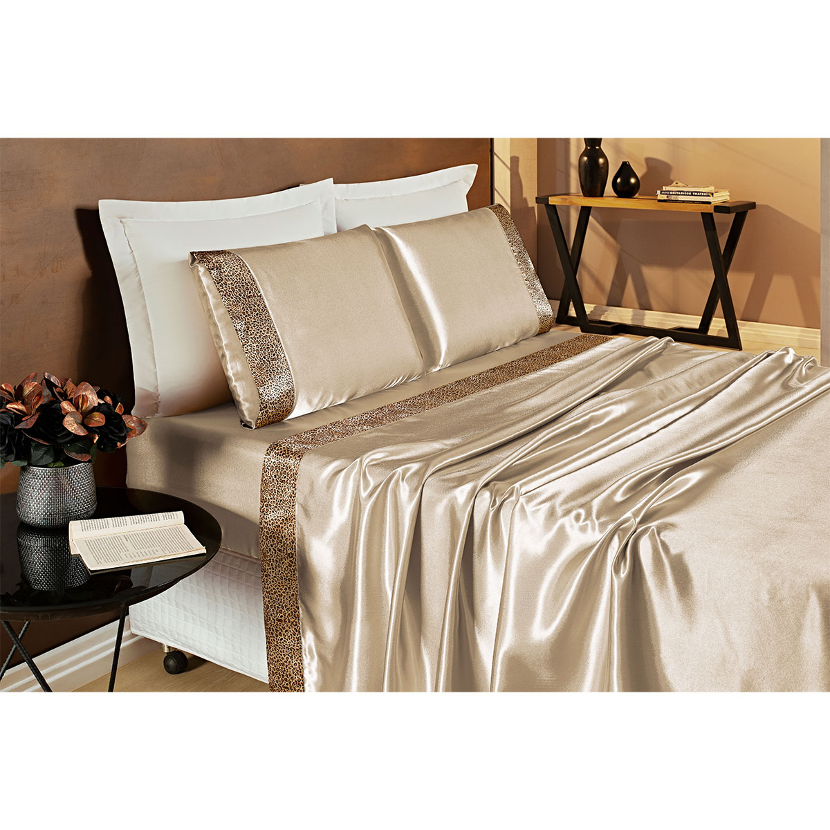 Kit Jogo de Cama de Cetim Charmousse King Prata 4 Peças