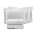 Kit Lençol de Cama Queen Size Algodão 200 Fios 4 Peças Branco com Detalhe em Rosê