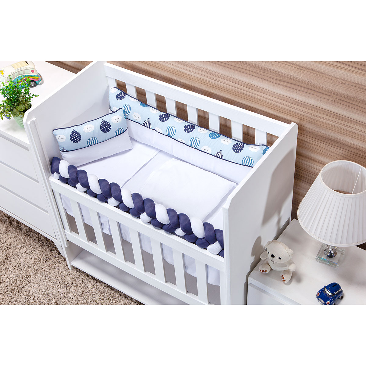 Kit Mini Berço Trança Balone Azul 8 Peças Azul marinho
