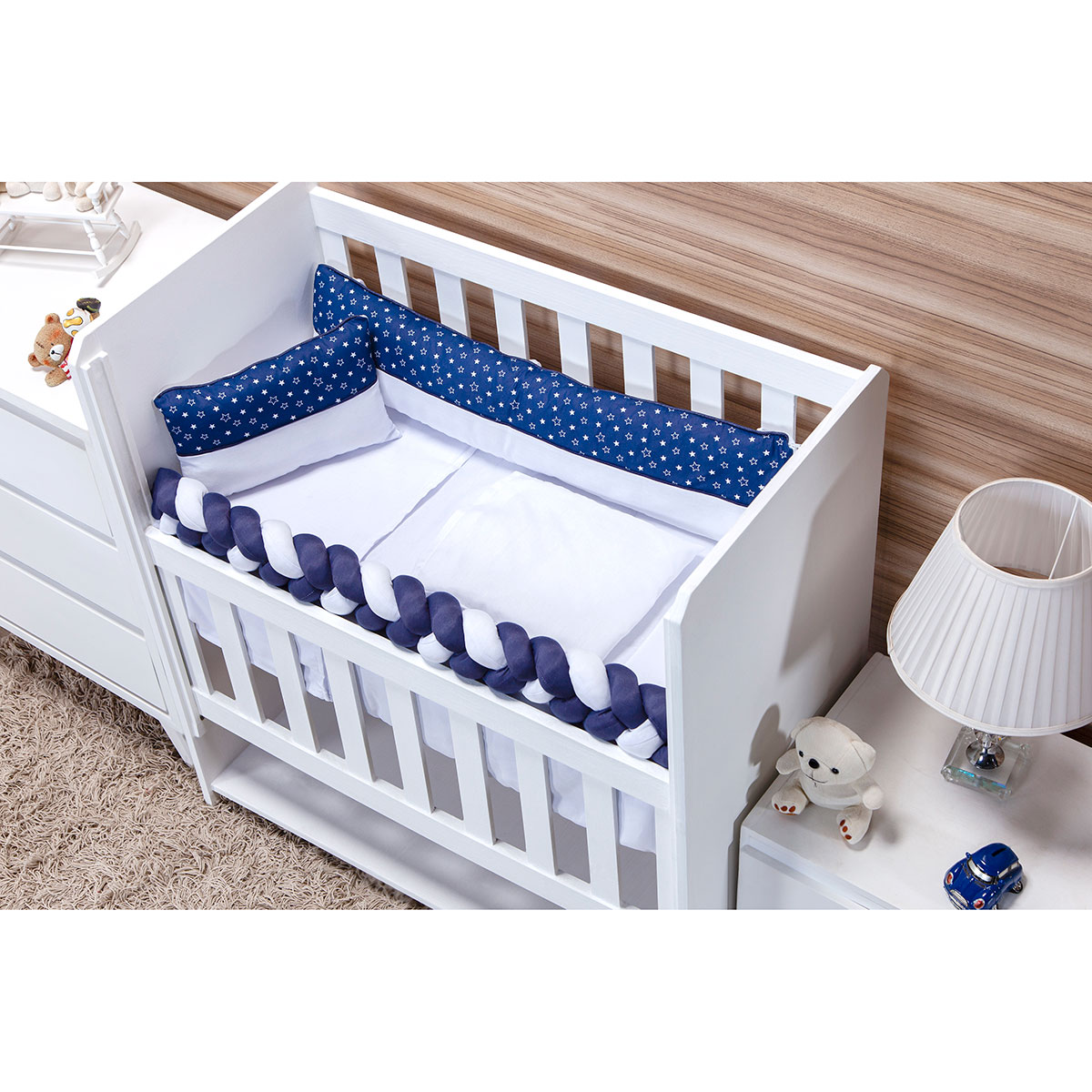 Kit Mini Berço Trança Estrelinha Marinho 8 Peças Azul Marinho