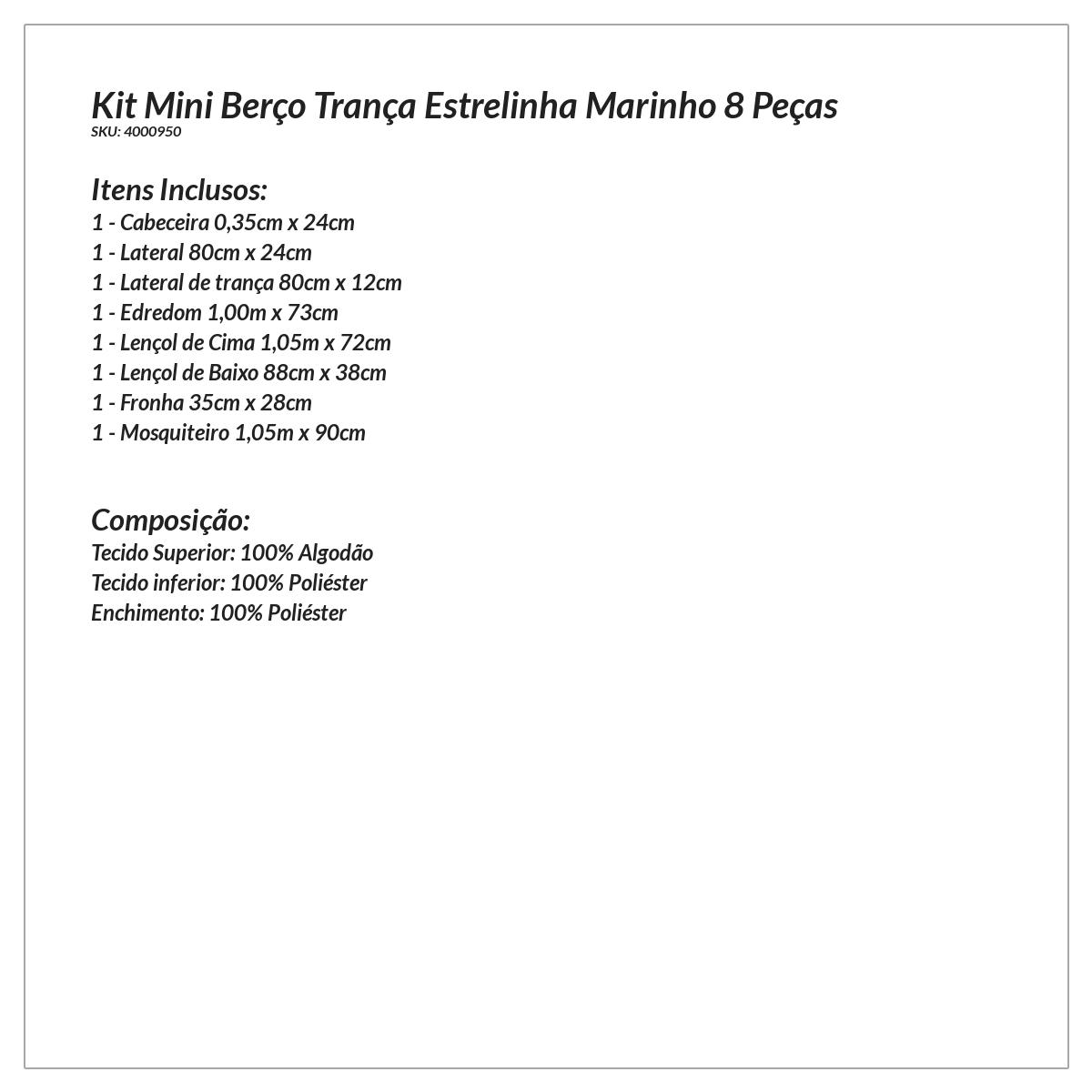 Kit Mini Berço Trança Estrelinha Marinho 8 Peças Azul Marinho