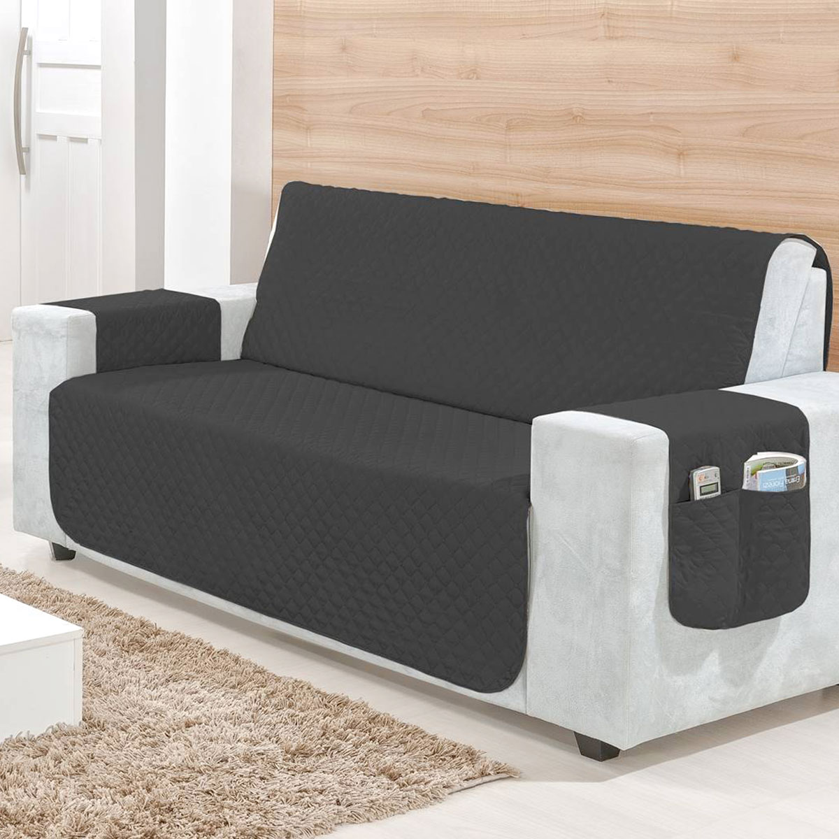 Kit Protetor de Sofá Preto Liso Matelado para Sofá de 3 e 2 Lugares