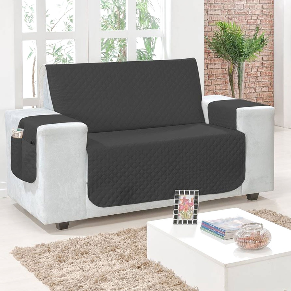 Kit Protetor de Sofá Preto Liso Matelado para Sofá de 3 e 2 Lugares