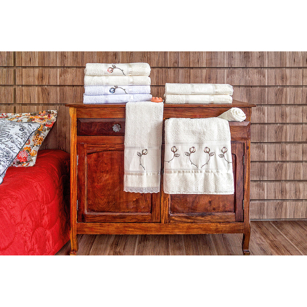 Kit Toalha para Banho Bordado Amore 5 Peças 100% Algodão Toque Macio