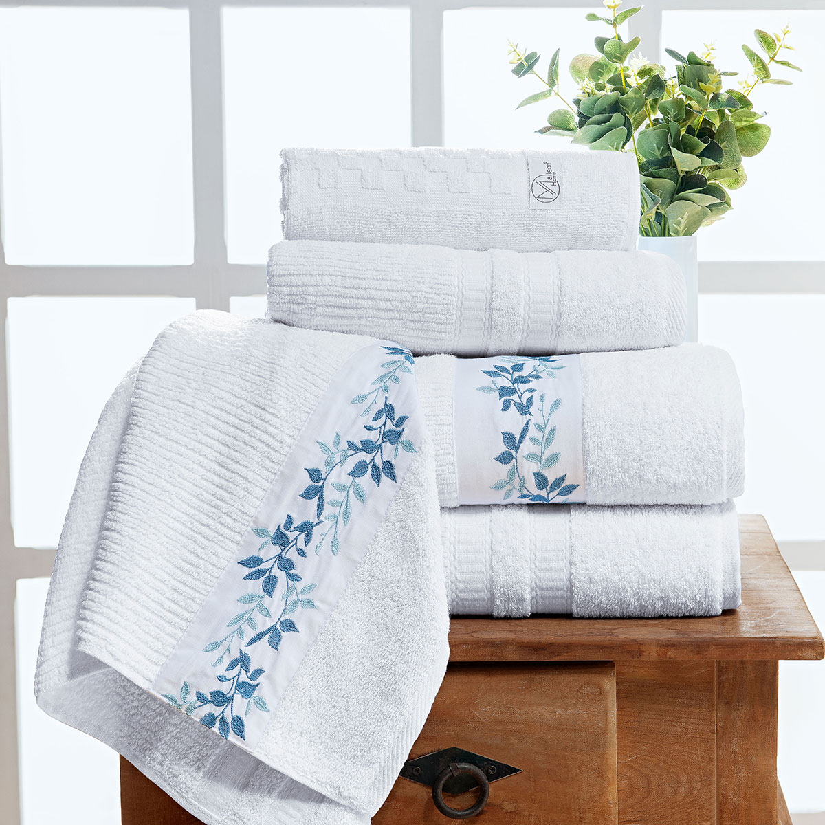 Kit de Banho Londres Branco Felpa 100% Algodão 5 Peças Bordado