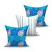 Kit de Capa de Almofada Grande Floral Azul E Listrada 60cm x 60cm 3 Unidades com zíper
