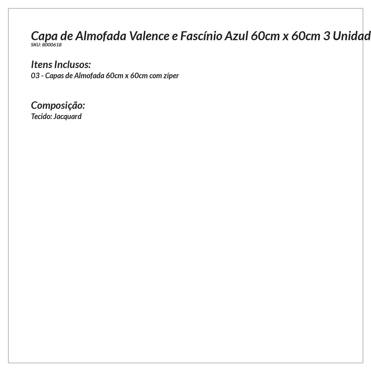 Kit de Capa de Almofada Grande Floral Azul E Listrada 60cm x 60cm 3 Unidades com zíper