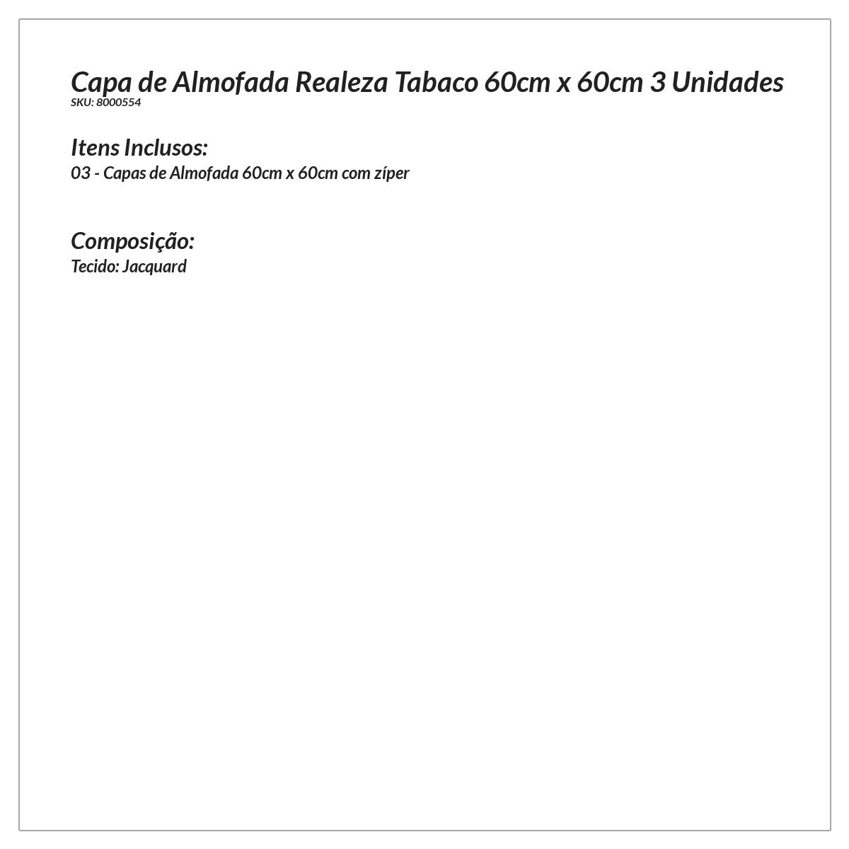 Kit de Capa de Almofada Grande Marrom Lisa 60cm x 60cm 3 Unidades com zíper