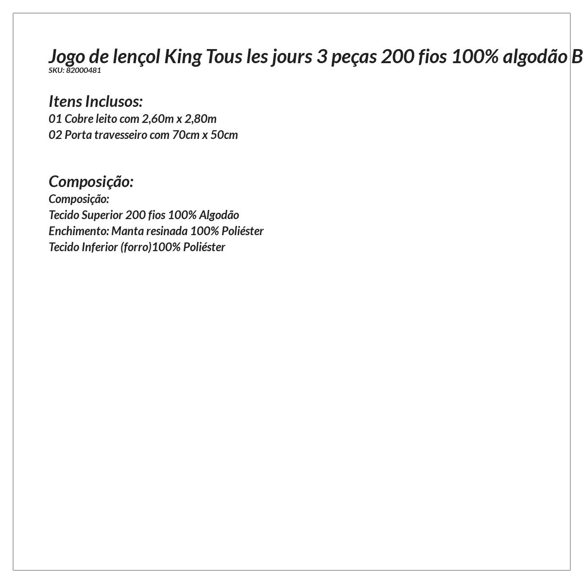 Kit de Lençol 100% Algodão Branco King Size 3 Peças 200 Fios Liso