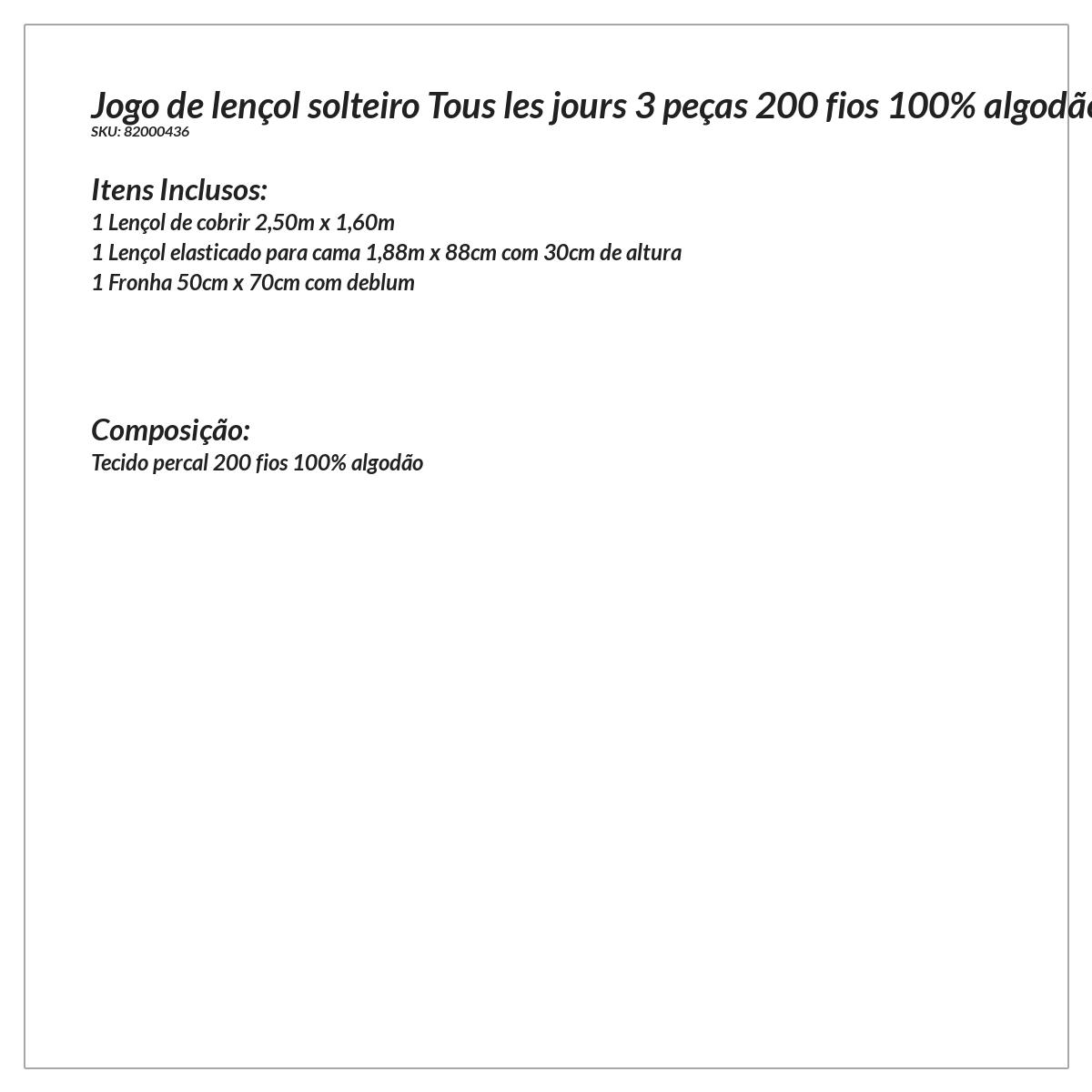 Kit de Lençol Tamanho Solteiro Branco 100% Algodão 200 Fios 3 Peças