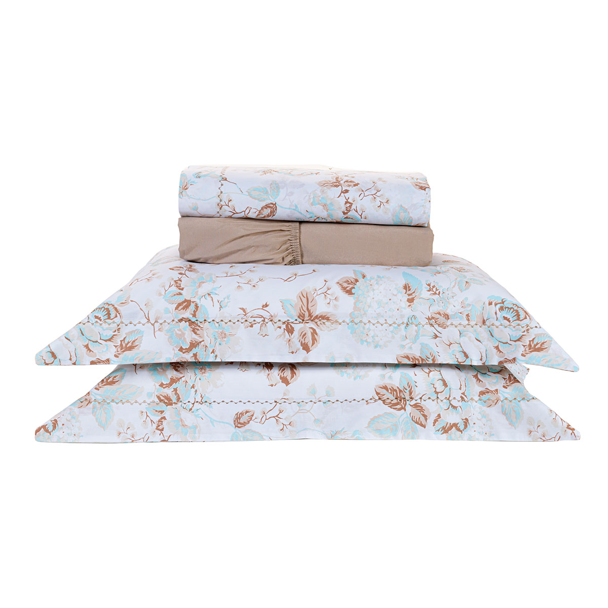 Lençol Estampado Queen Size Floral Bege 200 Fios 100% Algodão 4 Peças